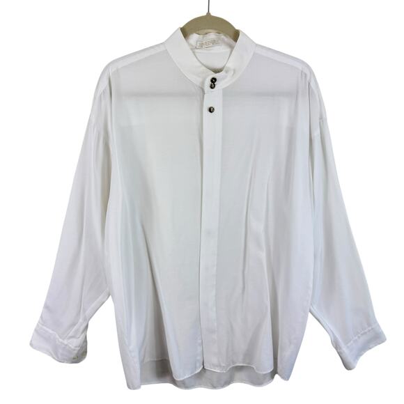 ELLIOTT White Crew Neck Long Sleeve Lightweight Button Up Dress Shirt Men's Sz L - Picture 1 of 6
